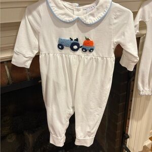 White Kids One Piece with Pumpkin and Truck Embroidery